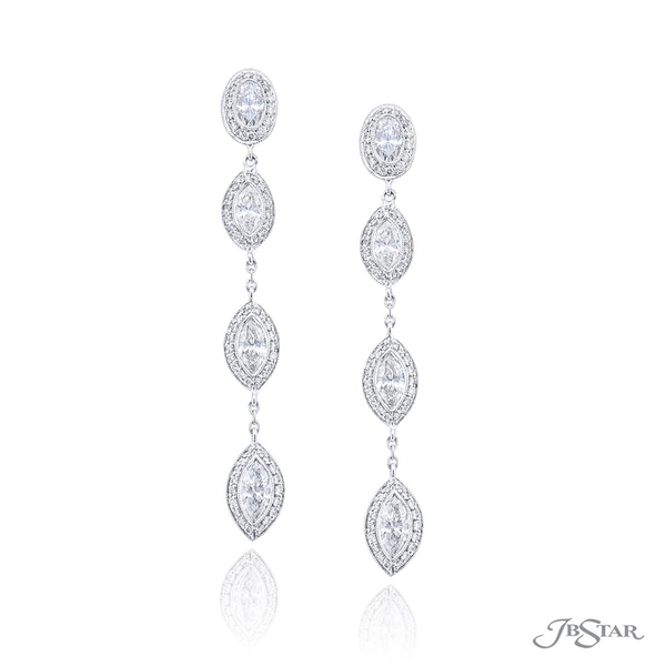 Diamond drop earrings featuring marquise, oval and diamonds. Handcrafted in pure platinum.1476-002