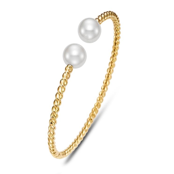 M18039BR-8_2 18KT Yellow Gold 9-9.5MM White Freshwater Pearl Cuff Bracelet