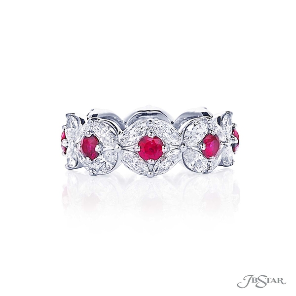 Diamond and ruby eternity band featuring round rubies and surrounded by marquise diamonds.5203-002