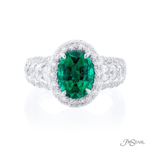 Emerald and diamond ring featuring a stunning 1.98ct oval emerald in a micro pave setting. 2247-056