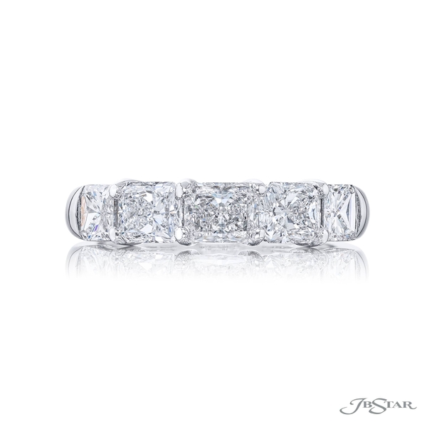 Wedding band featuring 5 perfectly matched radiant cut diamonds in a shared prong setting.5351-001