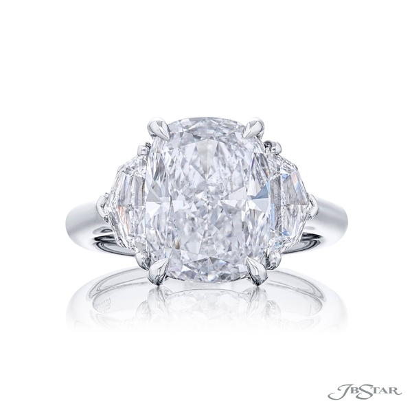 5.03 ct. GIA certified cushion-cut diamond center embraced between two epaulet diamonds. 0283-068-1