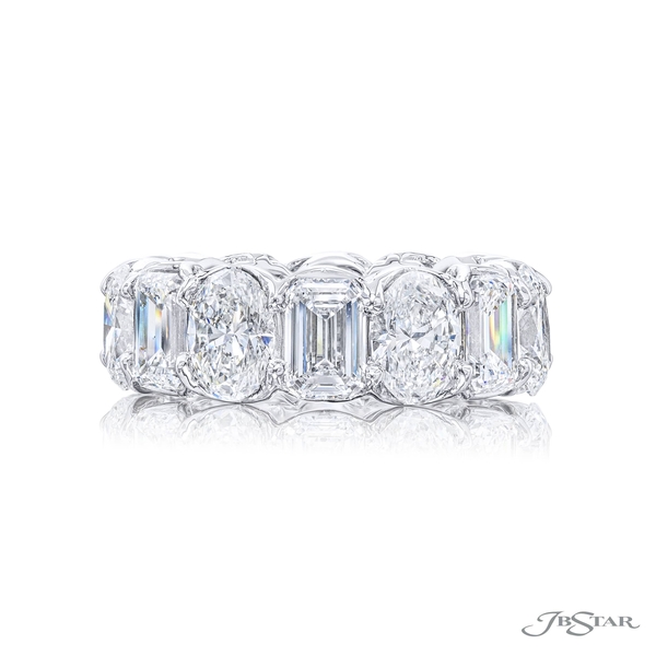 Eternity band featuring 7 GIA certified emerald-cut and 7 certified oval shape diamonds in a shared prong setting. 5793-001