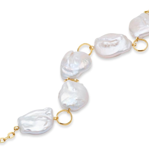 BR2171-8_2. 18KT Yellow Gold 17-20MM White Baroque Freshwater Pearl Bracelet