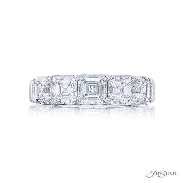 wedding band featuring 5 square cut emerald diamonds in a shared prong setting.5374-013