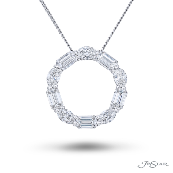 Circle pendant featuring 5 emerald-cut and 5 oval diamonds in a shared prong setting. 7479-004
