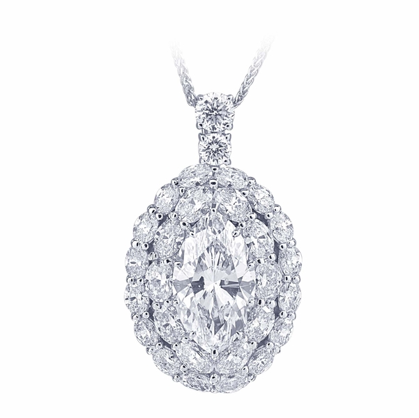 platinum and diamond pendant necklace featuring a stunning 6.34 ct. marquise diamond encircled by oval diamonds with additional round diamonds..jpg
