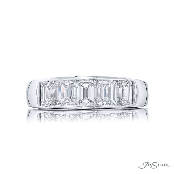 Wedding band featuring 5 emerald-cut diamonds in a center channel. 5696-001
