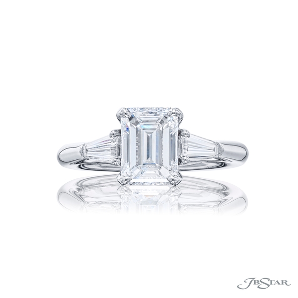 1.81 ct. GIA certified emerald-cut diamond center embraced by two tapered baguette diamonds. 4398-168