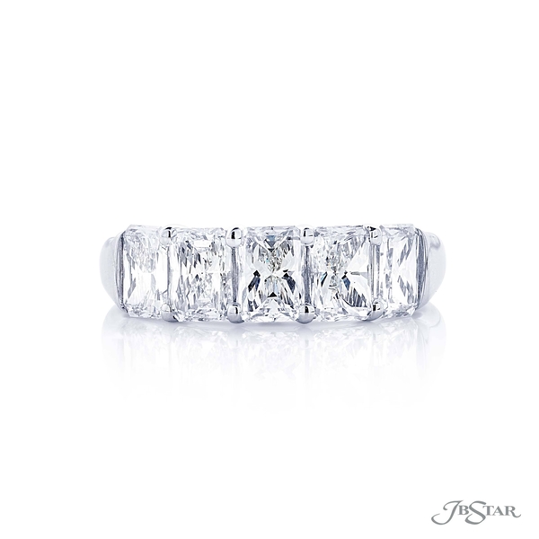 Wedding band featuring 5 perfectly match radiant cut diamonds in a shared prong setting. 5369-001