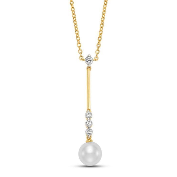 M17012P 14KT Yellow Gold 9-9.5MM Freshwater Pearl Pendant with 0.34CT Diamonds, 18″