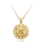fancy yellow diamond pendant featuring a 1.36 ct. GIA certified cushion cut fancy yellow diamond center encircled by fancy yellow round diamonds.jpg