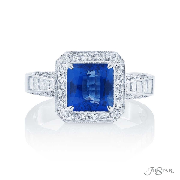 Sapphire and diamond ring featuring a 1.94 ct. princess-cut sapphire in a beautiful micro pave setting with round and princess cut diamonds.0764-126