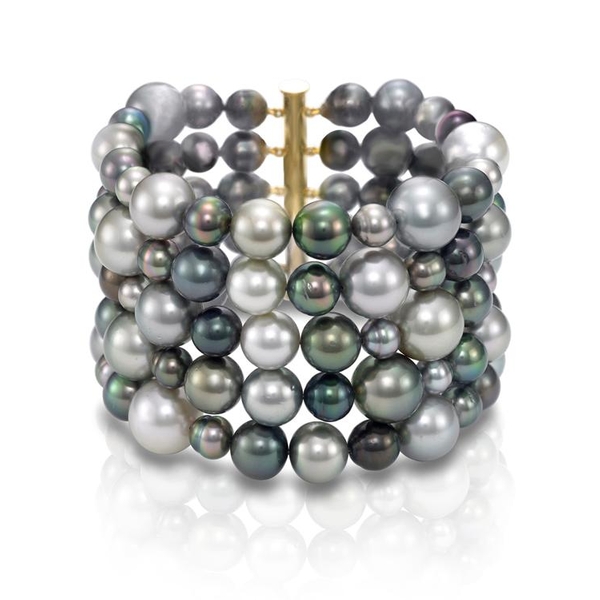 18KT Yellow Gold 8-12.5MM Multicolor Black Baroque Tahitian Pearl Bracelet