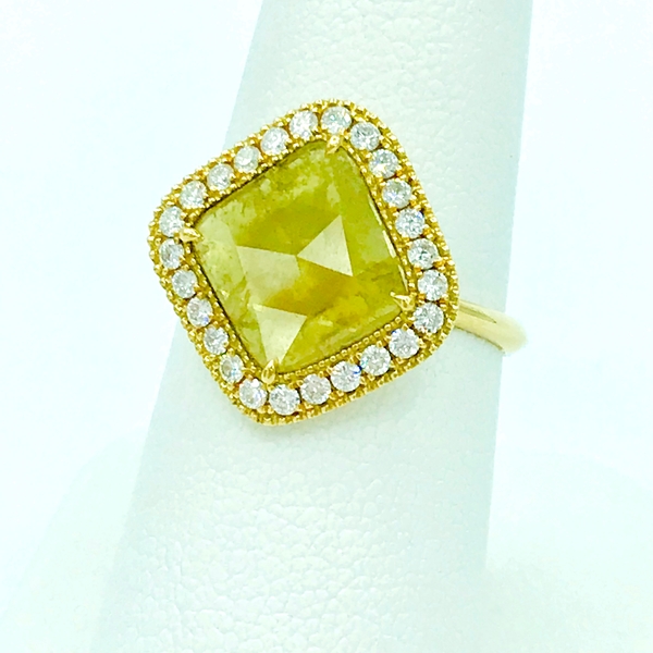 sliced diamond ring with round cut diamond accents in yellow gold 2