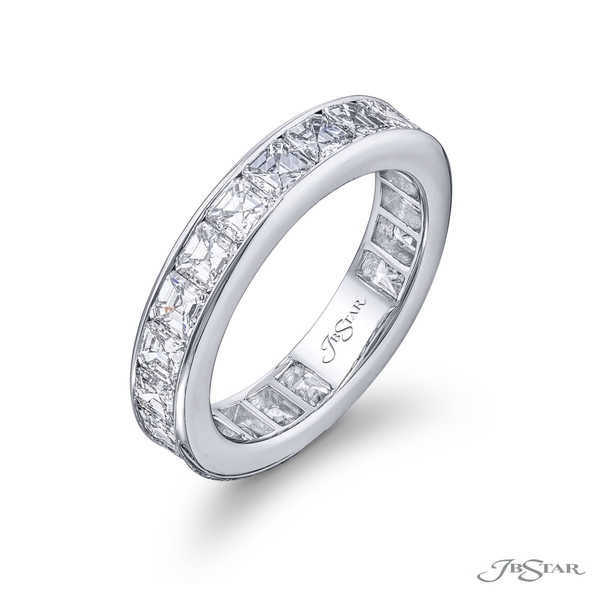 Diamond eternity band featuring 22 square emerald-cut diamonds in a center channel. 7271-003v2