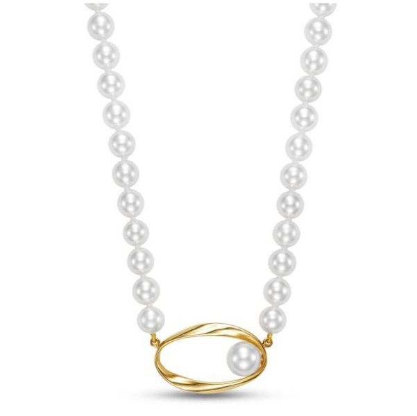 M20011N-1 14KT Yellow Gold 6-6.5MM Freshwater Pearl Necklace with 8.5-9MM Pearl in Loop, 18″