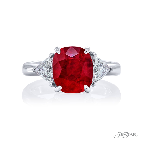 Ruby and diamond ring featuring a 3.89 ct. certified cushion-cut Burma ruby embraced by 2 trillion diamonds.5637-003