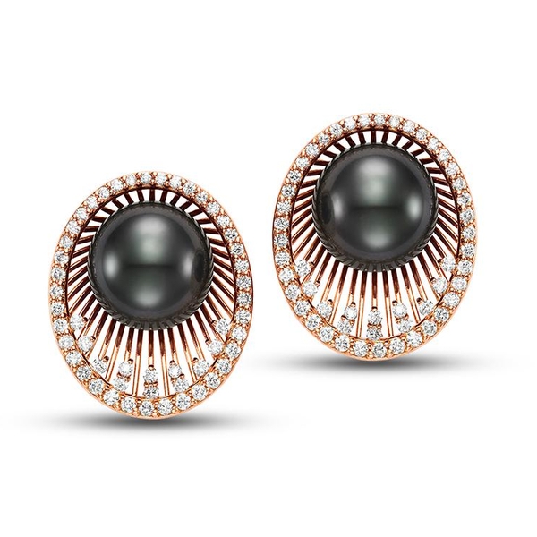 SI2001EB-8R 18KT Rose Gold 9-10MM Black Tahitian Pearl Earrings with Diamonds 0.50 TCW