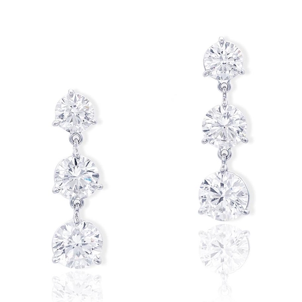 Platinum diamond earrings handcrafted with perfectly matched cascading brilliant round diamonds.jpg